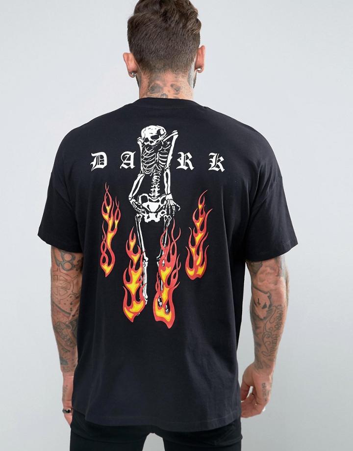 Asos Super Oversized T-shirt With Skull Back Print In Black - Black