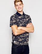 Native Youth Hawaiian Print Polo Shirt - Navy