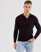 Brave Soul Knitted Long Sleeve Polo In Red