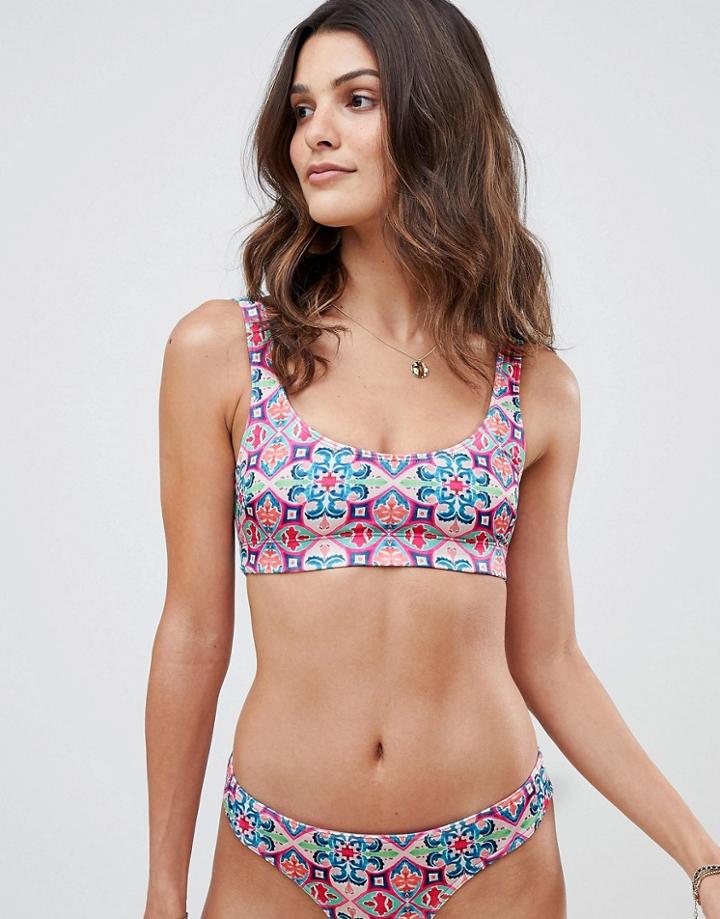 Asos Design Mix And Match Crop Bikini Top In Mosaic Tile Print - Multi