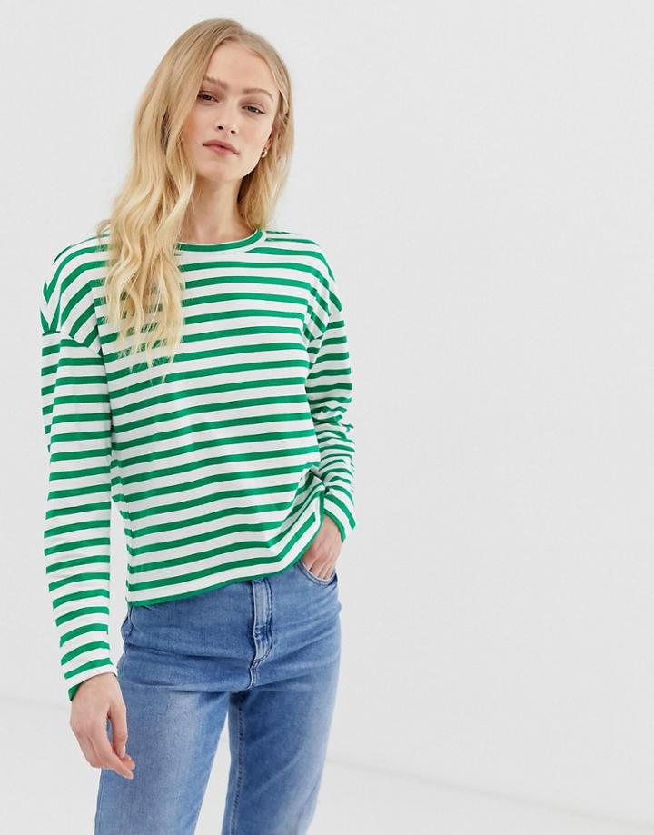 Only 100% Organic Cotton Drop Shoulder Stripe Long Sleeve Top - Green