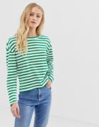 Only 100% Organic Cotton Drop Shoulder Stripe Long Sleeve Top - Green