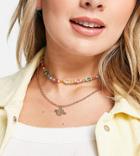 Reclaimed Vintage Inspired Fun Cosmic Necklaces With Planet Charm In Gold And Multicolored Beading