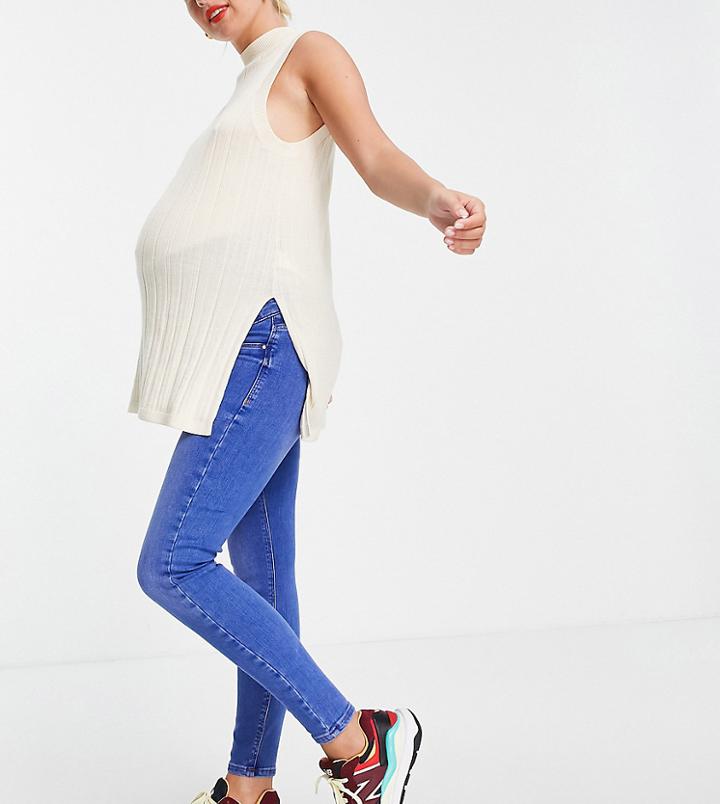 River Island Maternity Molly Overbump Skinny Jeans In Buzzy Blue-blues