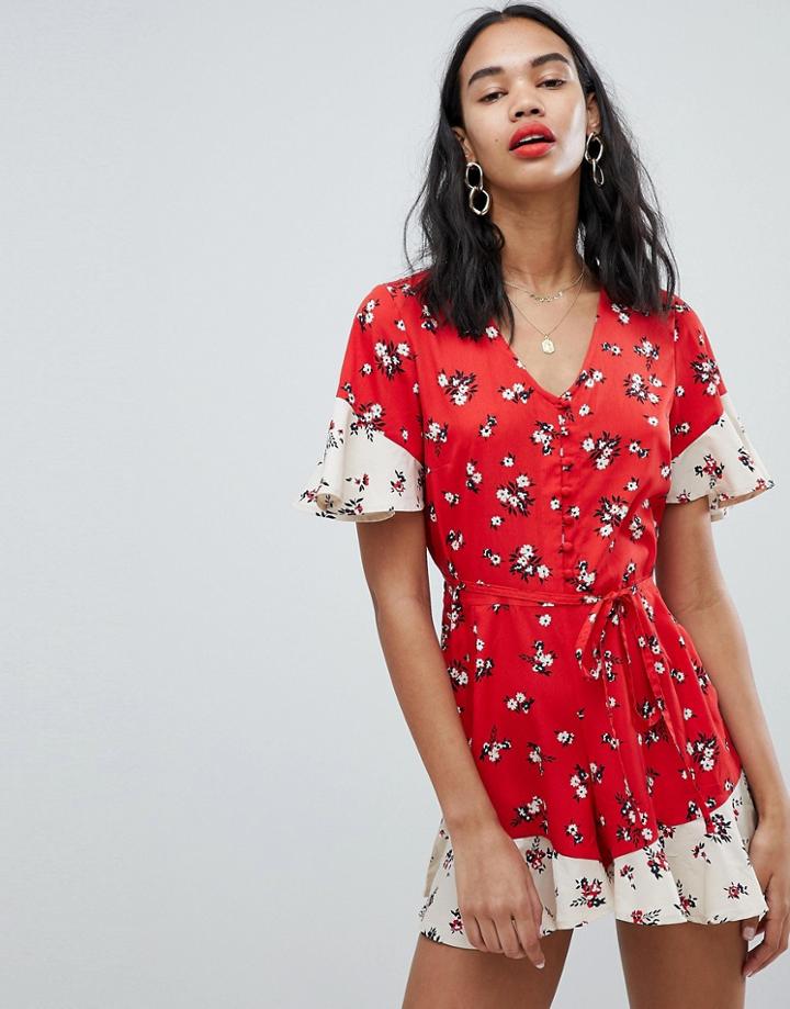 Boohoo Contrast Floral Romper - Multi