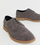 Asos Design Wide Fit Lace Up Shoes In Gray Faux Suede With Faux Crepe Sole - Gray