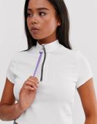 Asos Design Sporty Mesh Top With Neon Bungee Cord-white