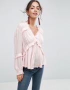 Asos Casual Blouse In Crinkle - Pink