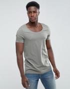 Asos T-shirt With Deep Scoop Neck In Green - Green