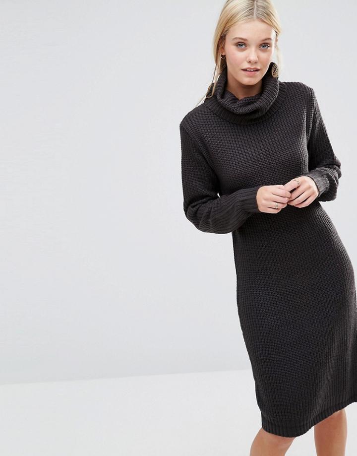 Brave Soul Ribbed Roll Neck Sweater Dress - Gray