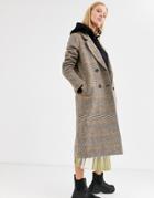 Monki Check Tailored Coat In Brown