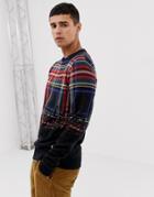 Jack & Jones Originals Knitted Sweater With Broken Check Detail - Black