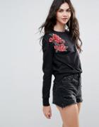 Brave Soul Embroidered Sweatshirt - Black