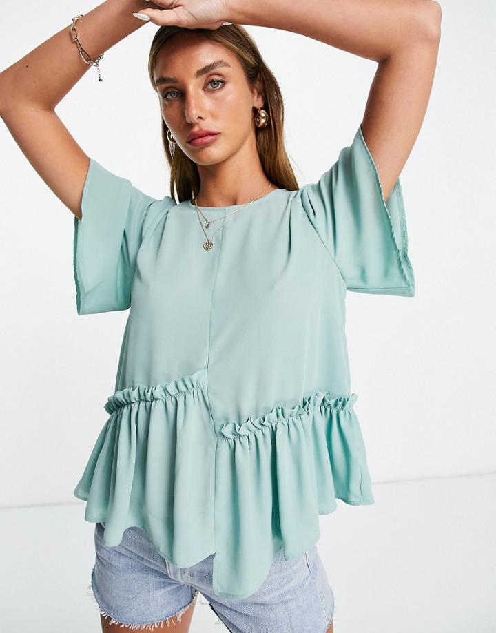 Asos Design Smock Top With Asymmetric Hem In Sage-green