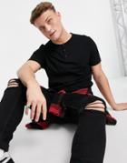 Asos Design Short Sleeve T-shirt With Grandad Collar In Black