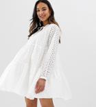Asos Design Maternity Tiered Trapeze Mini Dress In Broderie-white