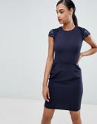 Lipsy Lace Capped Sleeve Pencil Dress - Navy