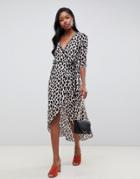 Miss Selfridge Wrap Midi Dress In Animal Print - Multi