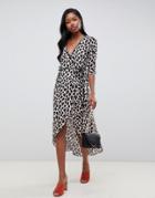 Miss Selfridge Wrap Midi Dress In Animal Print - Multi