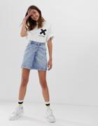 Collusion Denim Wrap Skirt In Bleach Wash - Blue