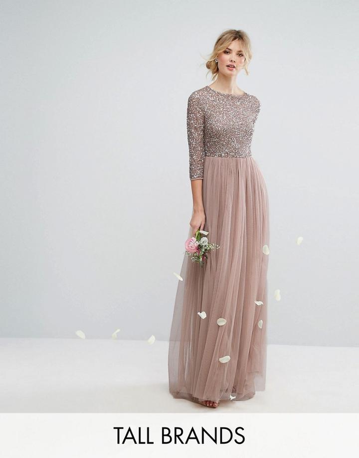 Maya Tall 3/4 Sleeve Maxi Dress With Delicate Sequin And Tulle Skirt - Pink