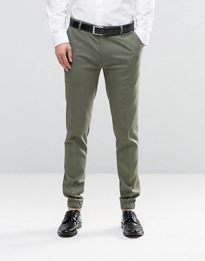 Asos Super Skinny Smart Joggers In Khaki - Green
