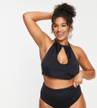 Asos Design Curve Recycled Mix And Match Keyhole Halter Bikini Top In Black