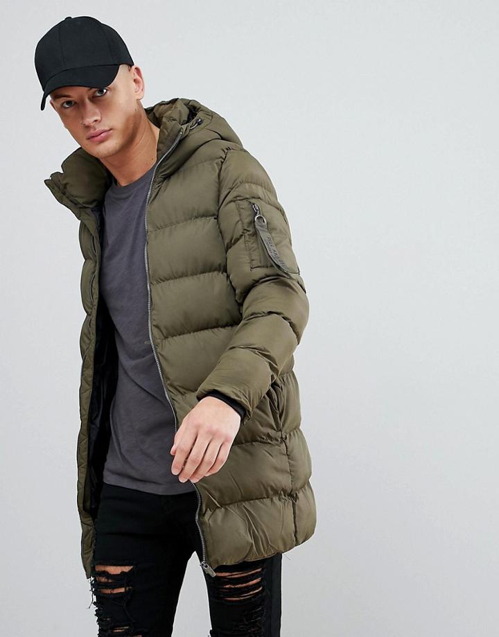 Pull & Bear Puffer Jacket In Khaki - Green