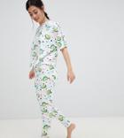 Asos Design Petite Abstract Graphic Avocado Legging And Tee Set - Multi