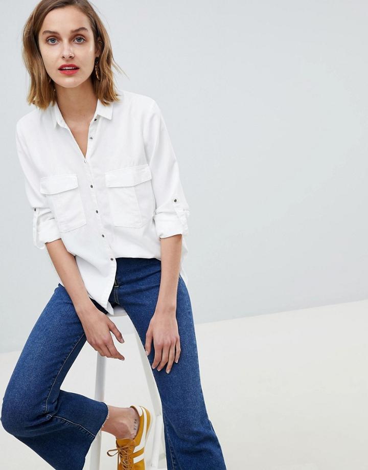Mango Pocket Front Shirt In White - White