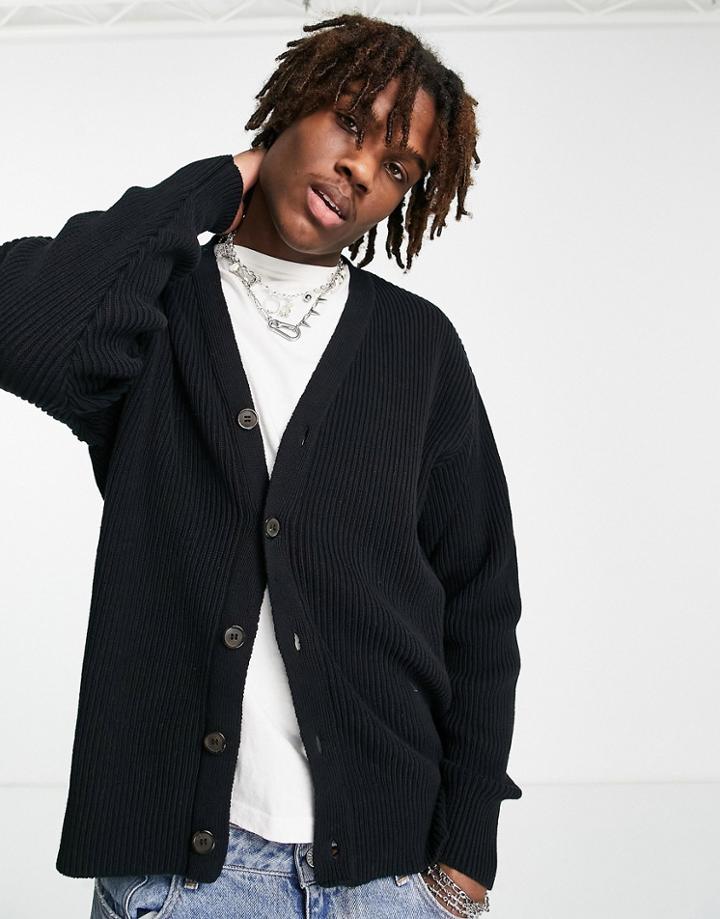 Topman Oversized Knit Cardigan In Black