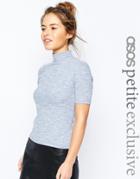 Asos Petite Half Sleeve Turtle Neck Top In Rib - Chambray
