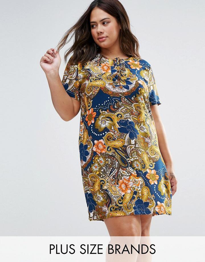 Alice & You Plus Dress With Lace Up Front - Multi