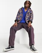 Asos Design 90s Oversized Quilted Shirt In Floral Print-purple