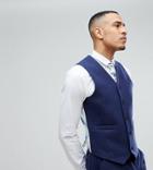 Asos Tall Wedding Skinny Suit Vest In Navy Wool Mix - Navy