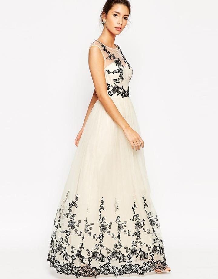 Chi Chi London Premium Lace Embroidered Full Tulle Maxi Dress