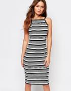 New Look Stripe Rib High Neck Midi Dress - Black
