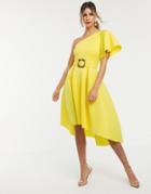 Asos Design One Shoulder Belted Prom Dress-yellow