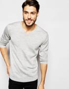 Selected Homme 100% Merino Wool V Neck Knitted Sweater - Light Gray Melange