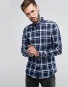 Farah Shirt With Yarn Dyed Flannel Check In Slim Fit Blue - Blue