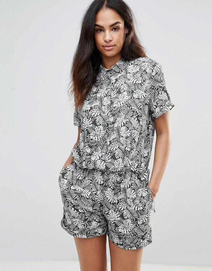 Frnch Flower Print Romper - Green