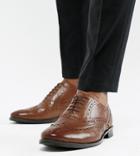 Asos Design Wide Fit Oxford Brogue Shoes In Tan Leather