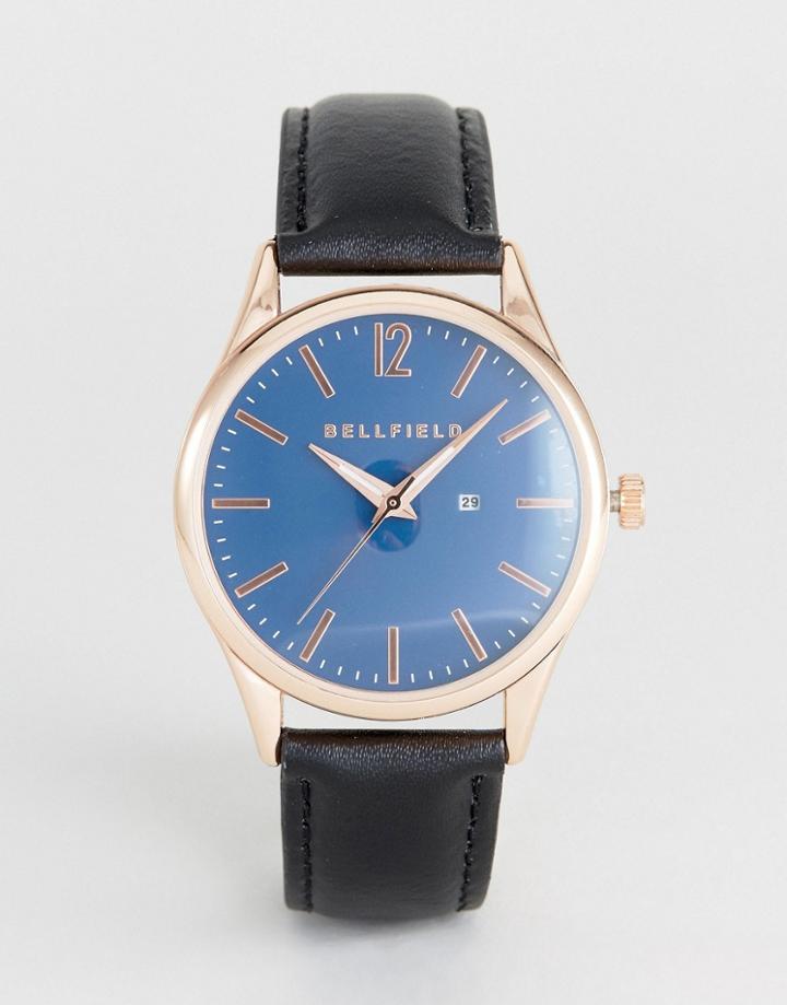 Bellfield Watch With Black Strap And Blue Dial - Silver