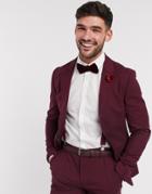 Asos Design Wedding Skinny Suit Jacket In Burgundy-red