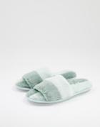 Loungeable 2 Color Faux Fur Splice Slides In Tonal Green