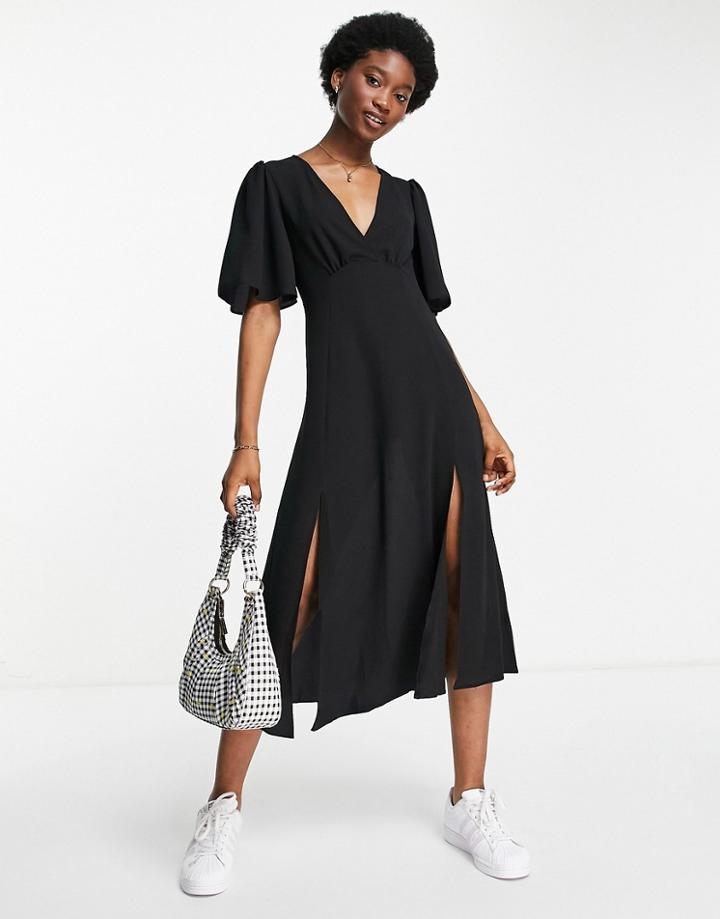 Asos Design Angel Sleeve Midi Dress In Black