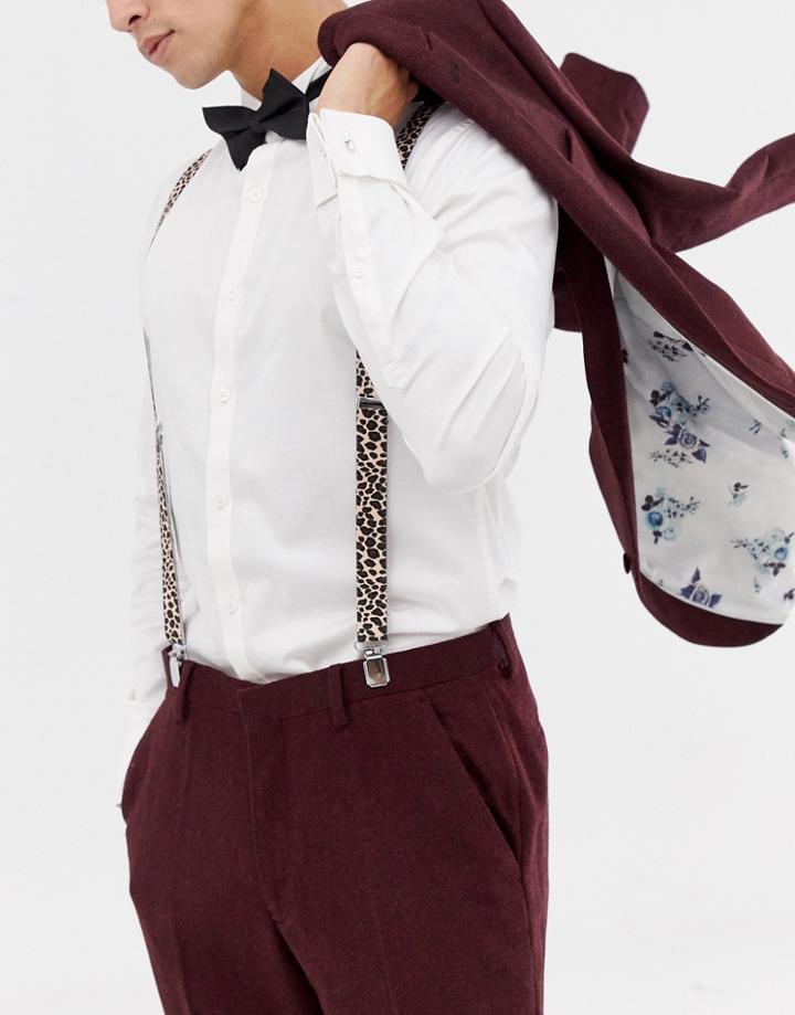 Asos Design Suspender And Bow Tie Set In Black Leopard Print