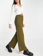 Vero Moda Ribbed Wide Leg Pant In Khaki - Part Of A Set-green