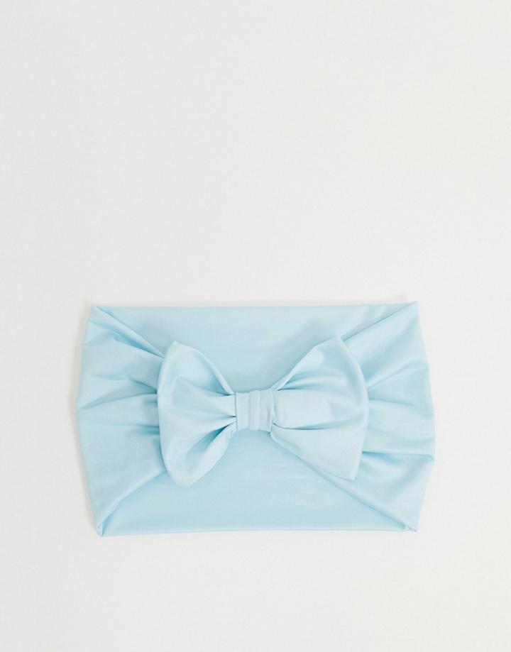 Kazbands Forget Me Not Headband With Bow Tie In Light Blue-blues