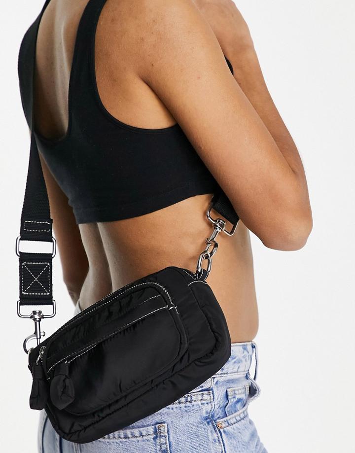 Topshop Sustainable Nylon Stitch Crossbody In Black